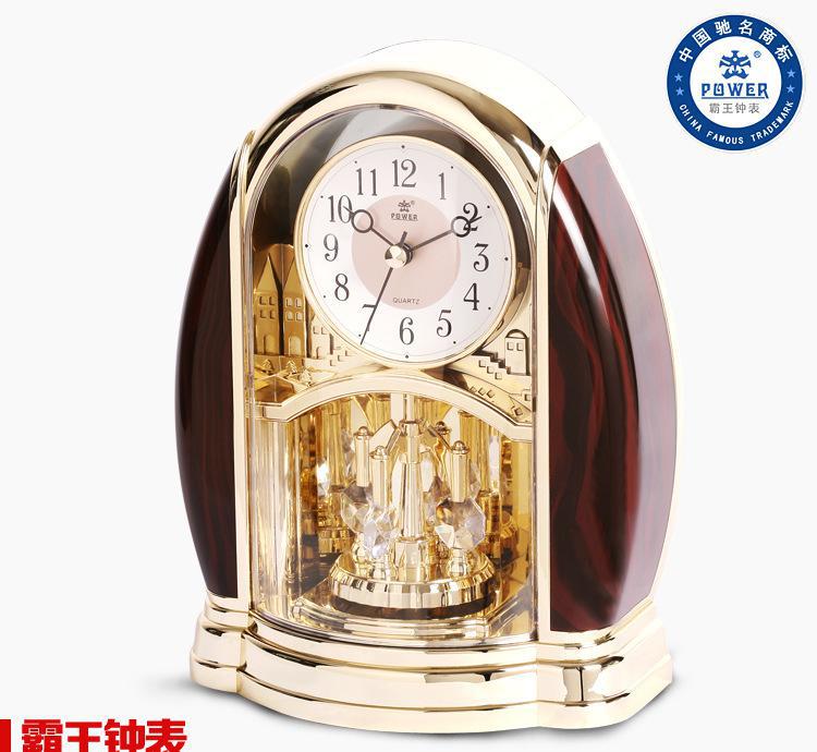 POWER霸王鐘表PW4208靜音掃秒工藝轉擺臺鐘實木色藝術